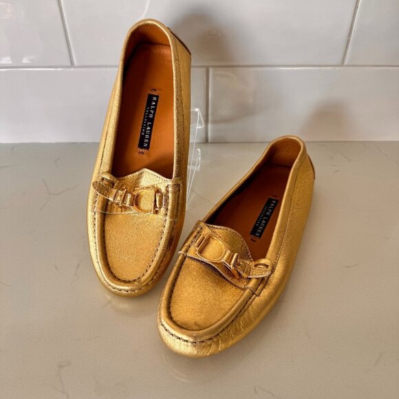 Ralph Lauren Purple Label Shoes - Ralph Lauren Purple Label Laine Driving Flats Gold Nappa Leather